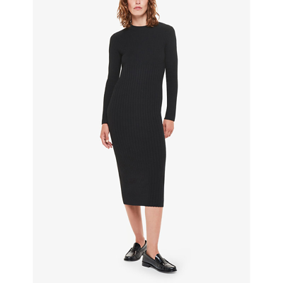 Shop Whistles Women's Black Round-neck Ribbed Knitted Midi Dress