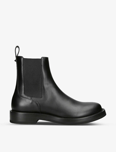 Shop Valentino Round-toe Leather Chelsea Boots In Black