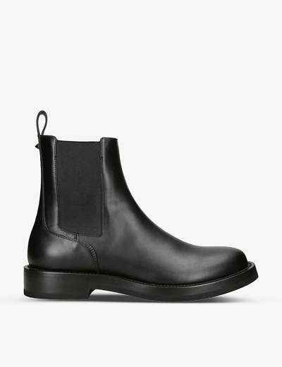 Shop Valentino Garavani Mens Black Round-toe Leather Chelsea Boots