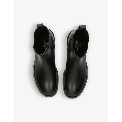 Shop Valentino Garavani Mens Black Round-toe Leather Chelsea Boots