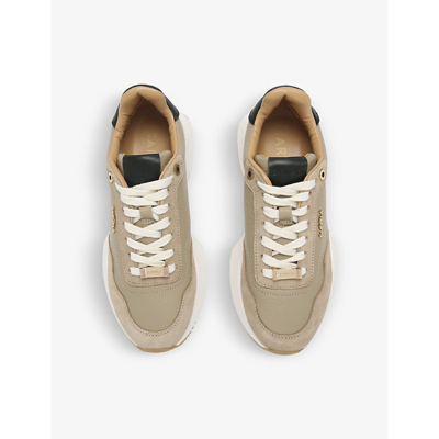 Shop Carvela Women's Tan Comb Flare Logo-embossed Leather Low-top Trainers