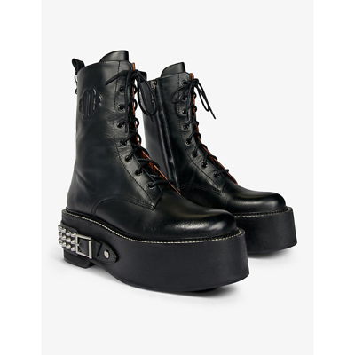 Shop Maje Womens Noir / Gris Fanger Stud-embellished Platform Leather Ankle Boots In Black