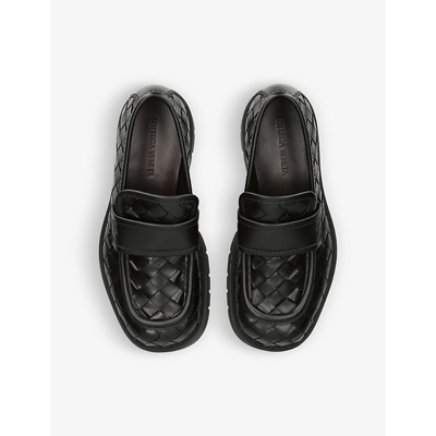 Shop Bottega Veneta Men's Black Intrecciato Chunky Leather Loafers