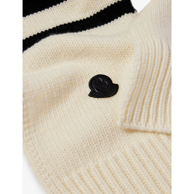 Shop Moncler Women's White And Navy Logo-patch Wool-knit Scarf