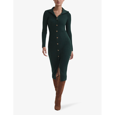 Shop Reiss Women's Green Maria Slim-fit Woven-blend Midi Dress