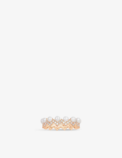 Shop Apm Monaco Women's Rose Gold Up And Down Rose-alloy And Pearl Ring