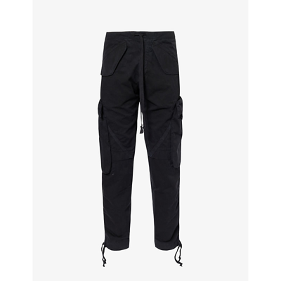 Shop Greg Lauren Mens Black Drawstring-waist Tapered-leg Cotton Trousers