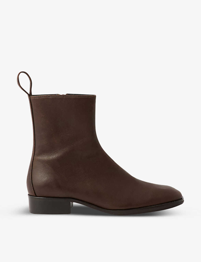 Soeur Womens Brown West Round-toe Smooth-leather Heeled Ankle Boots In Brown