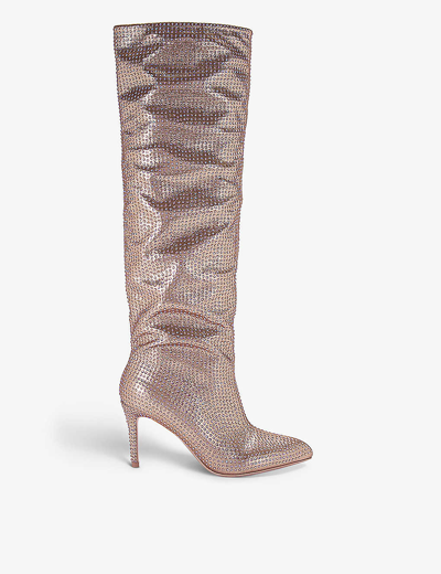 Shop Carvela Women's Bronze Com Stand Out Crystal-embellished Woven Heeled Boots