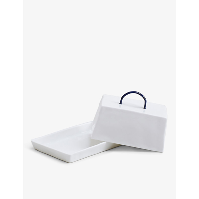 Feldspar Cobalt Painted-handle Bone-china Butter Dish 9.3cm In Cobalt