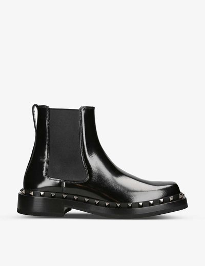 Shop Valentino Garavani Men's Black Rockstud Beatle Leather Chelsea Boots