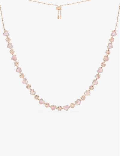 Shop Apm Monaco Womens Rose Gold Heart Rose Alloy, Cubic Zirconia And Pink Nacre Pendant Necklace