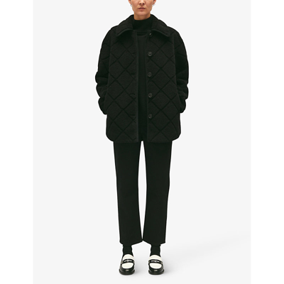 Shop Claudie Pierlot Women's Noir / Gris Fallon Contrast-trim Quilted Shearling Coat