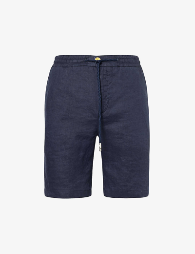 Shop Vilebrequin Men's Blu Marino Brand-patch Drawstring-waist Linen Shorts