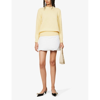 Shop Prada Padded Logo-print Cotton Mini Skirt In Bianco+panna