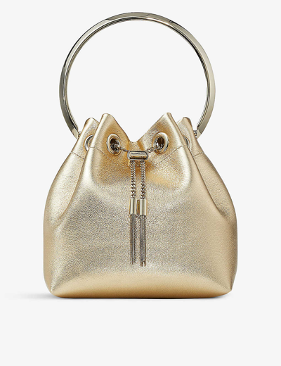 Shop Jimmy Choo Gold Bon Bon Metallic-leather Top-handle Bag