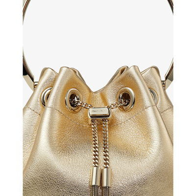 Shop Jimmy Choo Gold Bon Bon Metallic-leather Top-handle Bag