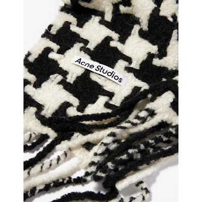 Shop Acne Studios Women's White/black Vadik Pied De Poule Fringed-trim Wool-blend Scarf
