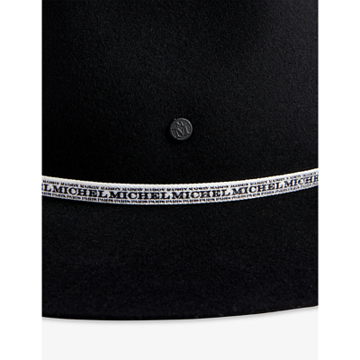 Shop Maison Michel Women's Black Andre Logo-trim Wool Fedora Hat