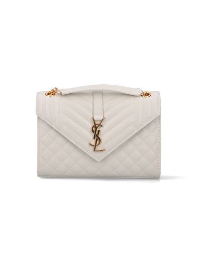 Shop Saint Laurent Envelope Medium Handbag In Cream