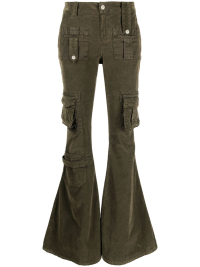 Blumarine Velvet Flared Cargo Trousers In Green | ModeSens