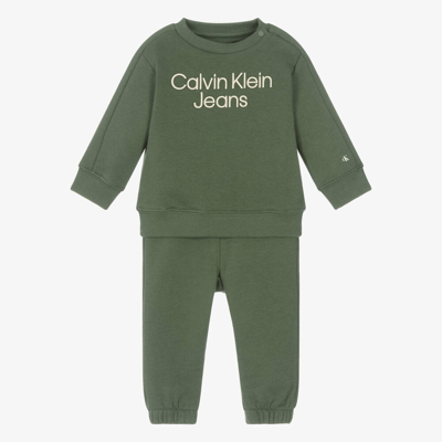 Shop Calvin Klein Baby Khaki Green Cotton Tracksuit Gift Set