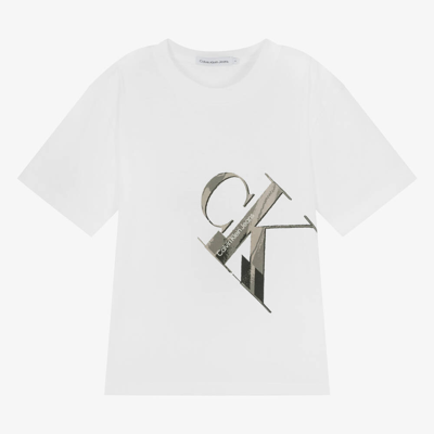 Shop Calvin Klein Boys White Cotton Monogram T-shirt