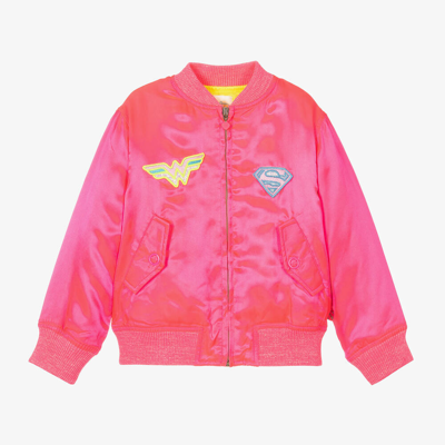 Shop Billieblush Girls Neon Pink Satin Dc Bomber Jacket