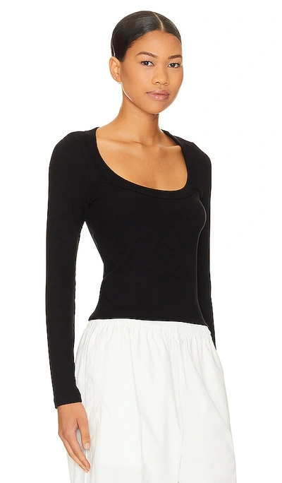 Shop Lna Crown Scoop Long Sleeve Top In Black