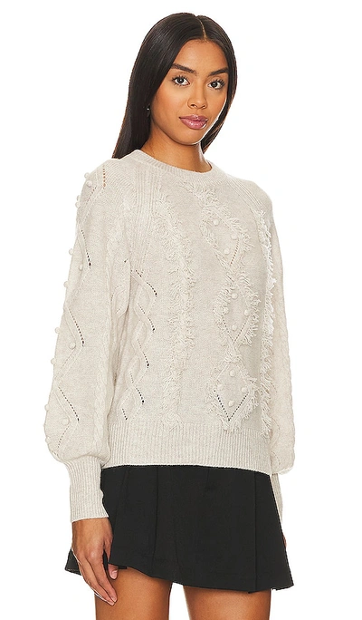 Shop Autumn Cashmere Fringed Cable Popcorn Crew Neck In Cream