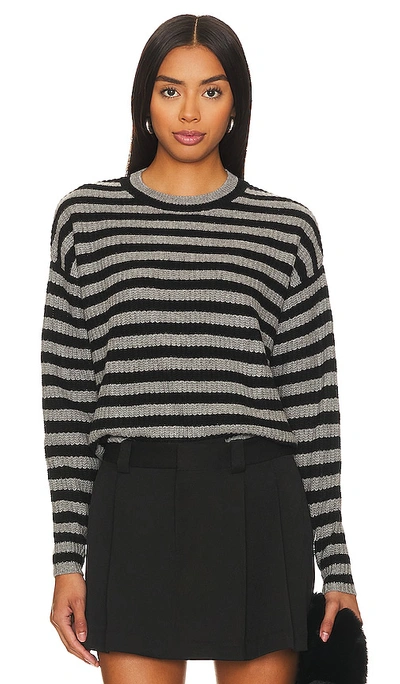 Shop Autumn Cashmere Striped Shaker Crew Neck In Charcoal