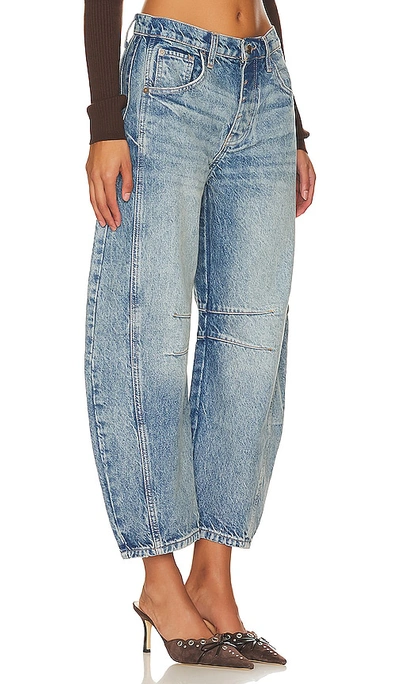 Free People Good Luck Mid Rise Barrel Jean In Ultra Light Beam In Blue