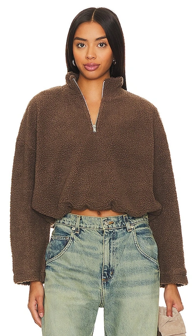 Shop Lna Sherpa Half Zip Pullover In Brown