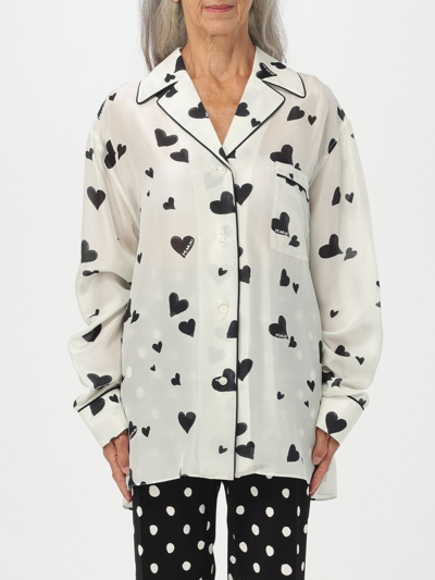 Shop Marni Shirt In Silk With Bunch Of Hearts Print In White