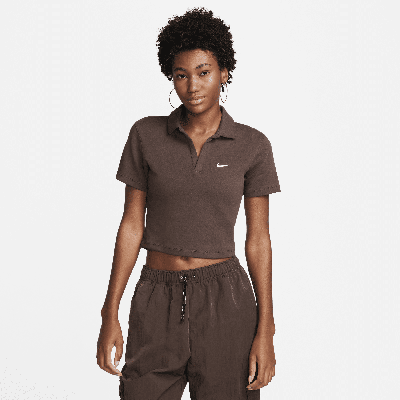 Shop Nike Women's  Sportswear Essential Short-sleeve Polo Top In Brown