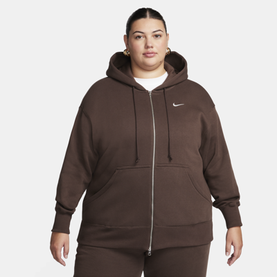Shop Nike Women's  Sportswear Phoenix Fleece Oversized Full-zip Hoodie (plus Size) In Brown