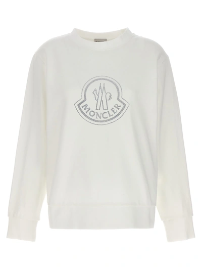 Shop Moncler Rhinestone Logo Sweatshirt In Bianco