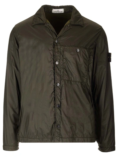 Shop Stone Island Overshirt In Technical Fabric In Verde