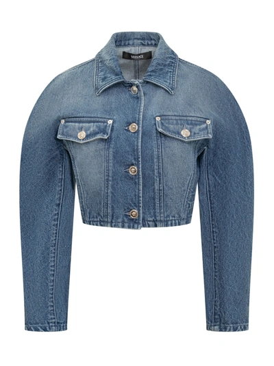 Shop Versace Denim Jacket In Blu Denim