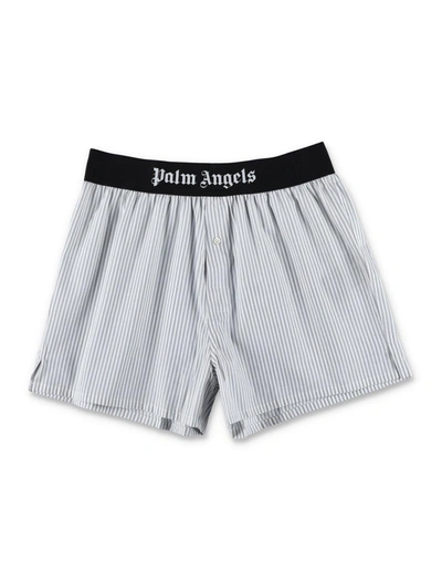Shop Palm Angels Logo Waistband Striped Boxers In Light Grey