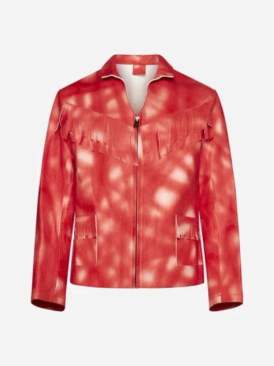 Erl Tie Dye-print Leather Jacket In Red