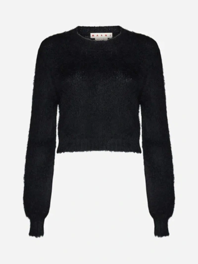 Shop Marni Mohair-blend Cropped Sweater In Black