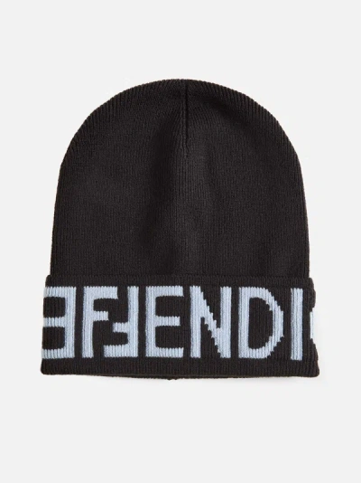 Fendi Beanie In Ebony,sky Blue
