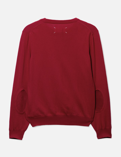 Shop Maison Margiela Suede Elbow Knit Sweater In Red