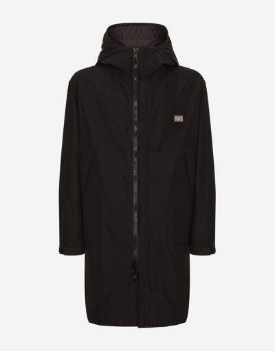 Shop Dolce & Gabbana Nylon Parka With Hood And Branded Tag In Black