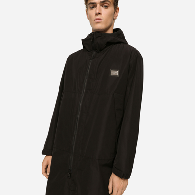 Shop Dolce & Gabbana Nylon Parka With Hood And Branded Tag In Black