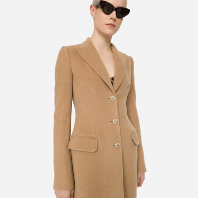 Shop Dolce & Gabbana Single-breasted Camel Wool Coat In Pale Pink