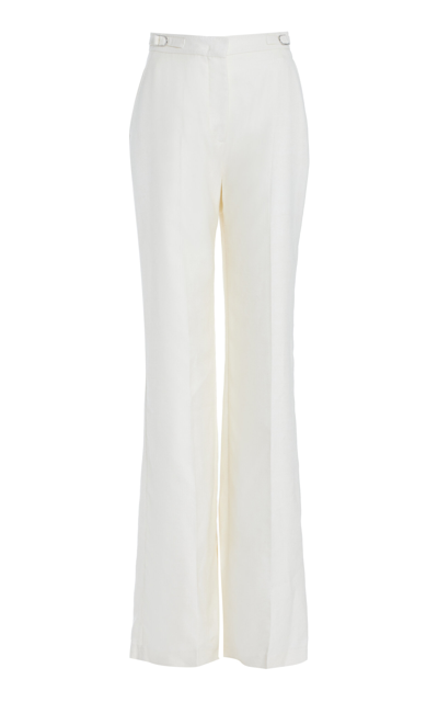 Shop Gabriela Hearst Rhein Wool Crepe Wide-leg Pants In Ivory