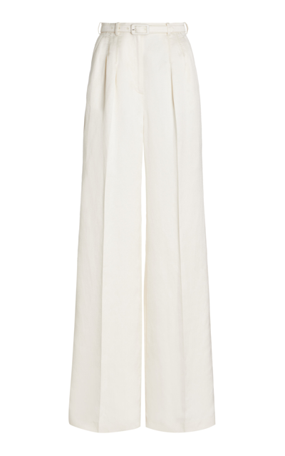 Shop Gabriela Hearst Vargas Belted Silk-linen Wide-leg Pants In Ivory
