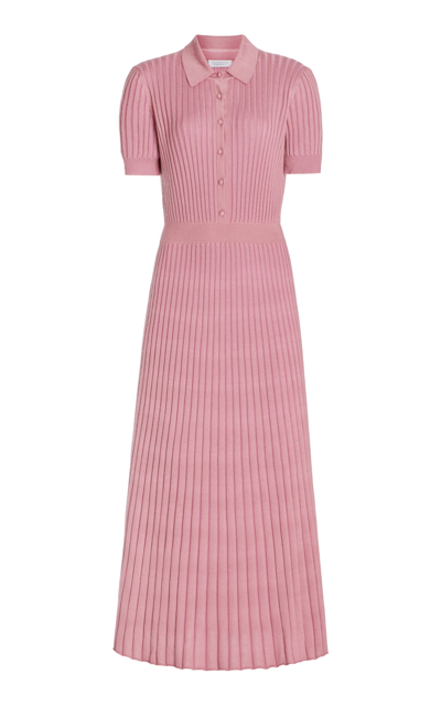 Shop Gabriela Hearst Amor Ribbed Knit Cashmere-silk Polo Midi Dress In Pink